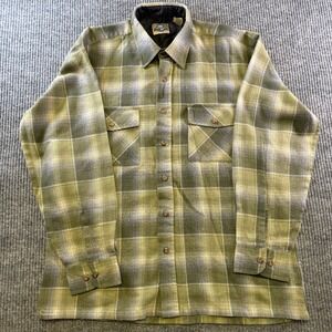 SHAVER LAKE CASUALS BUTTON DOWN SHIRT L GREEN GREY PLAID ACRYLIC BLEND LS